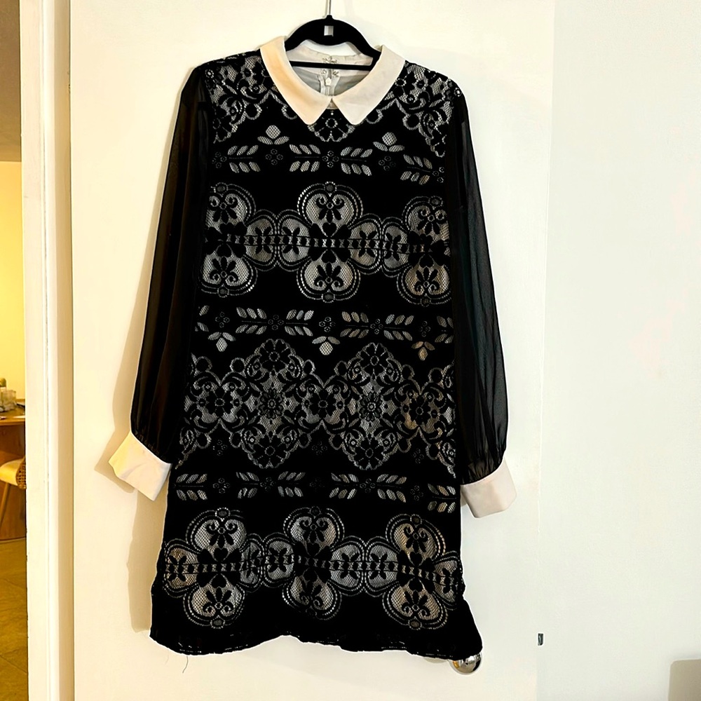 CeCe velvet black and white dress